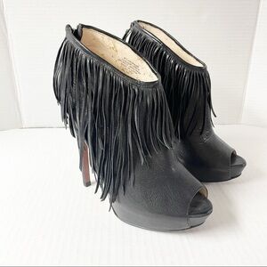 Boutique 9 Black Charmaine Peeptoe Booties with Fringe 8